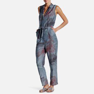 Level 99 Brie Palm Printed Linen Blend Jumpsuit in Palma
